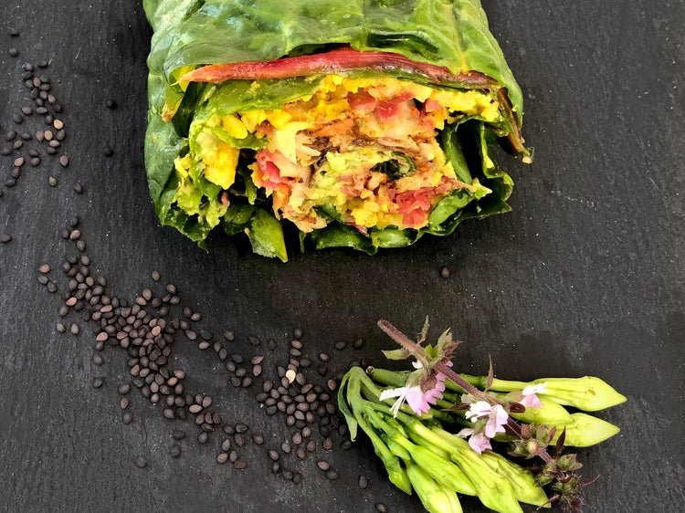 Golden Cauliflower Rice Chard Burrito